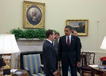 Medvedev y Obama, durante el encuentro que mantuvieron en la Casa Blanca. (Foto: M.K.)