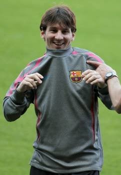 Leo Messi, ayer durante el entrenamiento del Barcelona.? (Foto: a. dalmau)