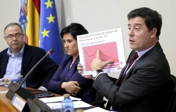 Gómez Besteiro muestra un gráfico durante su comparecencia parlamentaria. (Foto: LAVANDEIRA JR)