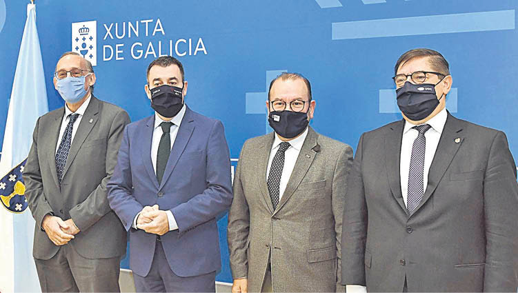 Los rectores de las tres universidades gallegas presentaron el acuerdo con la Xunta.